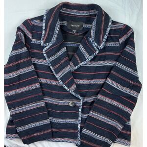 Karen Kane Women's XL Striped Textured Fringe Trim Blazer Jacket